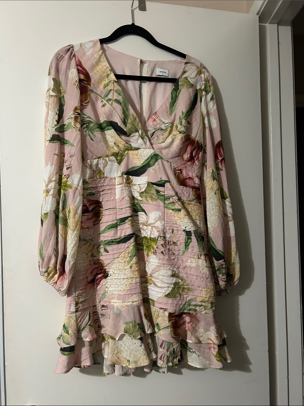 Sheike Pink Floral Wrap-Style Long Sleeve Dress